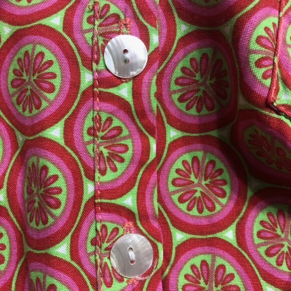 Escapada Tunic Dress Abalone Buttons Citrus Pattern Print Pink Green Size Small - Picture 12 of 14